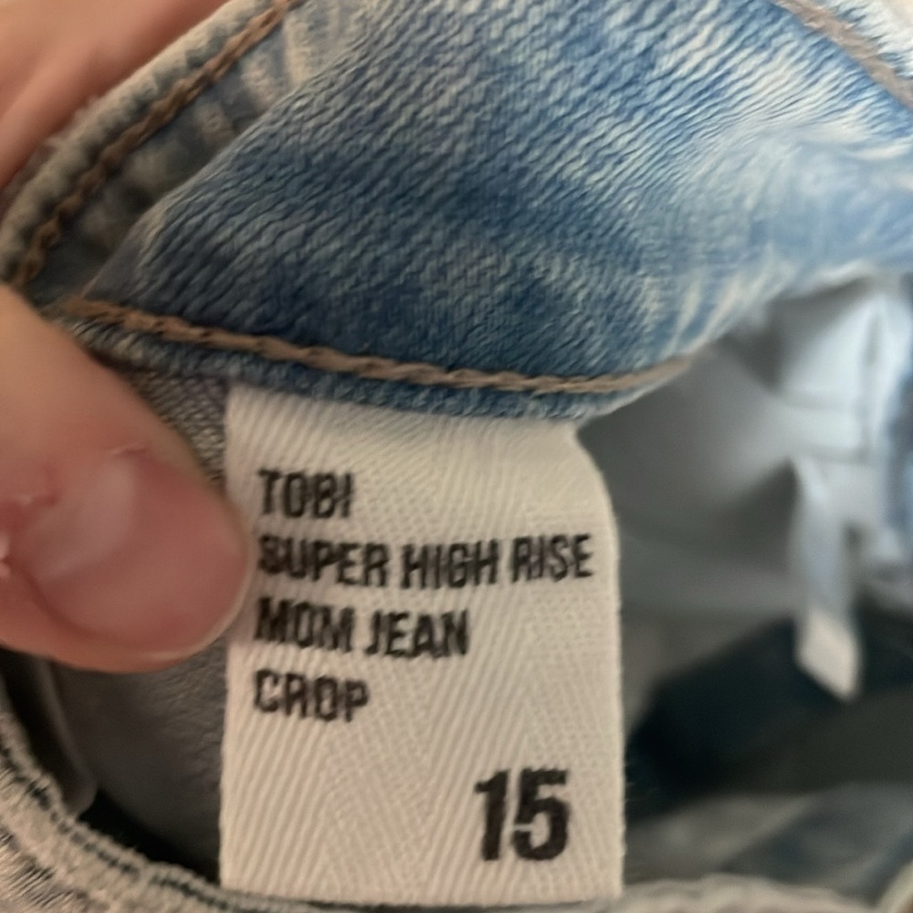 Eunina size 15 tobi super high rise distress mom Jean crop light wash no stretch - Picture 11 of 13